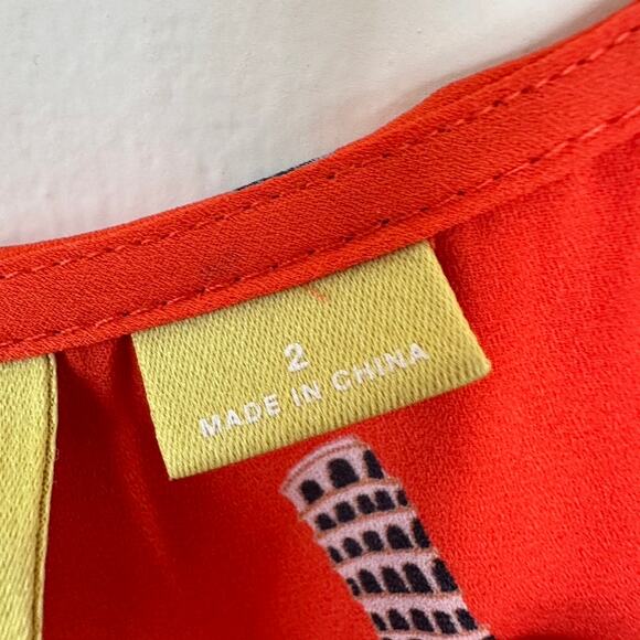 Maeve Anthropologie Blouse Womens 2 Preppy Office Flirty Summer Career Orange - Picture 9 of 10